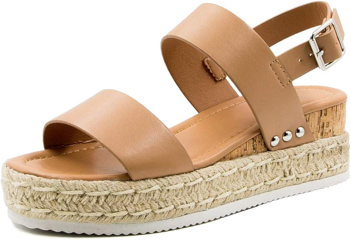Women's Espadrilles Sandals Ankle Strap Buckle Wedge Sandal Open Toe Studded Platform Sandals | Amazon (US)