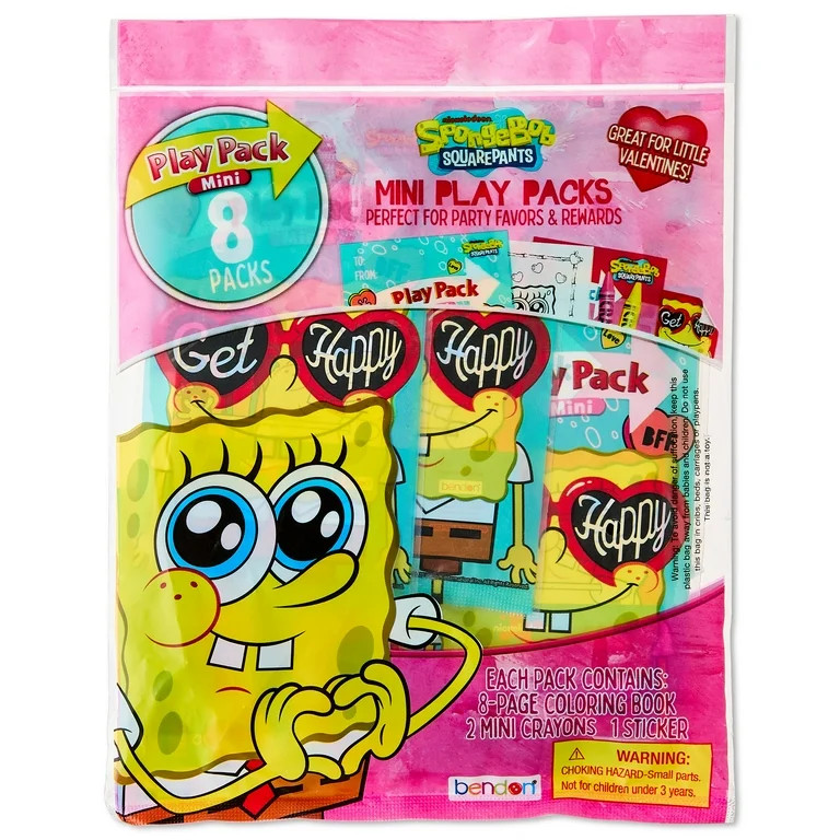 SpongeBob 8 Count Mini Play Pack with Small Coloring Book and Crayons, Valentine's Day Greeting C... | Walmart (US)