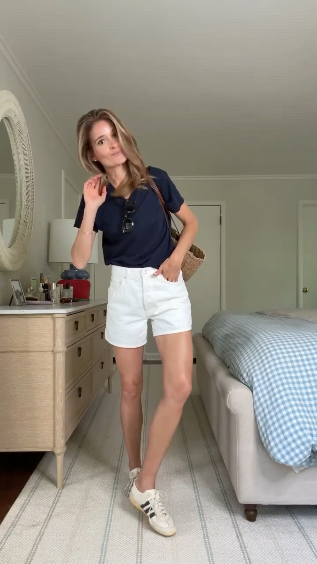 Wednesday ☕️ a very summer-y outfit for this heat wave! 

Sizing: Tee: run tts, wearing a size small, shorts: relaxed by design, wearing my true size 25, sneakers: sized down a half size, see sizing chart!

#ootd #everydaystyle #outfitinspiration #classicstyle #momstyle

#LTKootd #LTKgrwm #LTKSeasonal