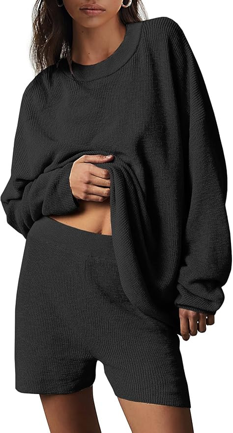 LILLUSORY 2 Piece Outfits For Women 2023 Fall Lounge Loungewear Sets Oversized Sweater and Shorts... | Amazon (US)
