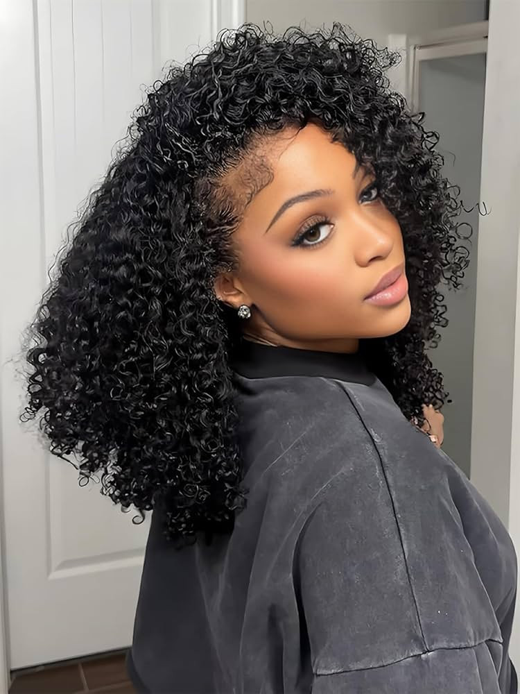 ISEE Half Wig Kinky Curly Human Hair Glueless Wig 250% Density 18 Inch     Wear Go 3 In 1 Half Wi... | Amazon (US)