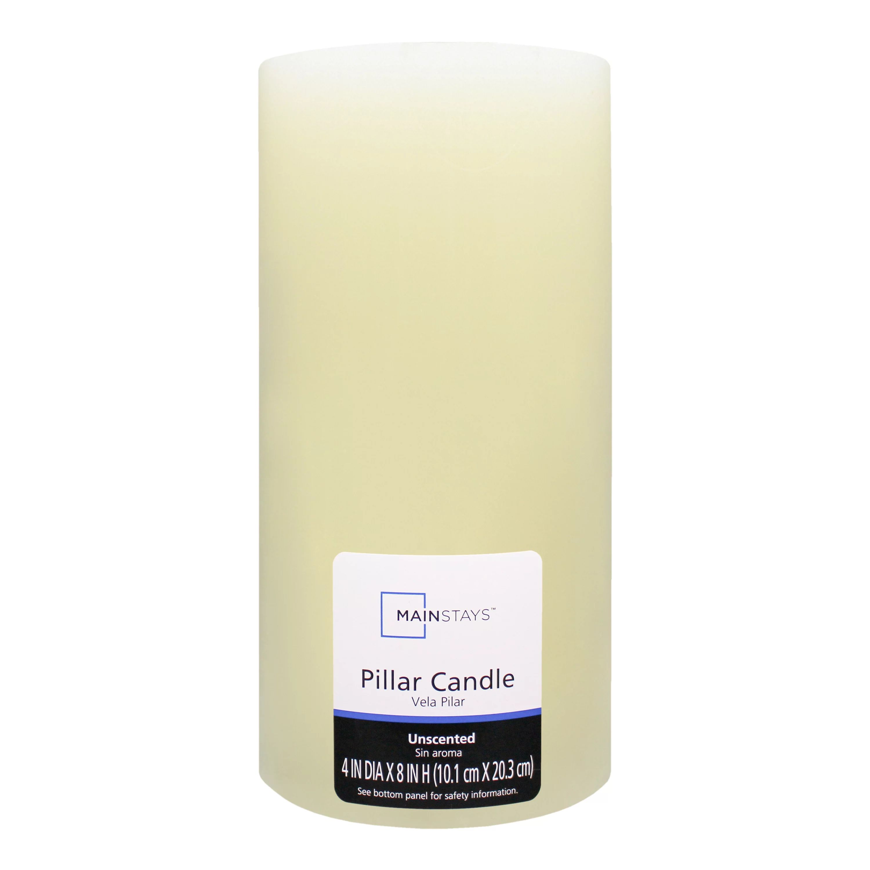 Mainstays Unscented Pillar Candle, 4x8 inches, Ivory | Walmart (US)