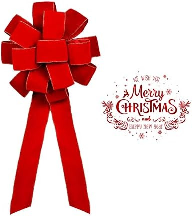 3pcs Christmas Red Velvet Ribbon Bows with Golden Wire, Large Red Bows 12"x26" with 15 Loops, Chr... | Amazon (US)