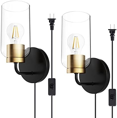 Hamilyeah Plug in Wall Sconces Set of Two, Black and Gold Sconces Wall Lighting Indoor, Bathroom ... | Amazon (US)