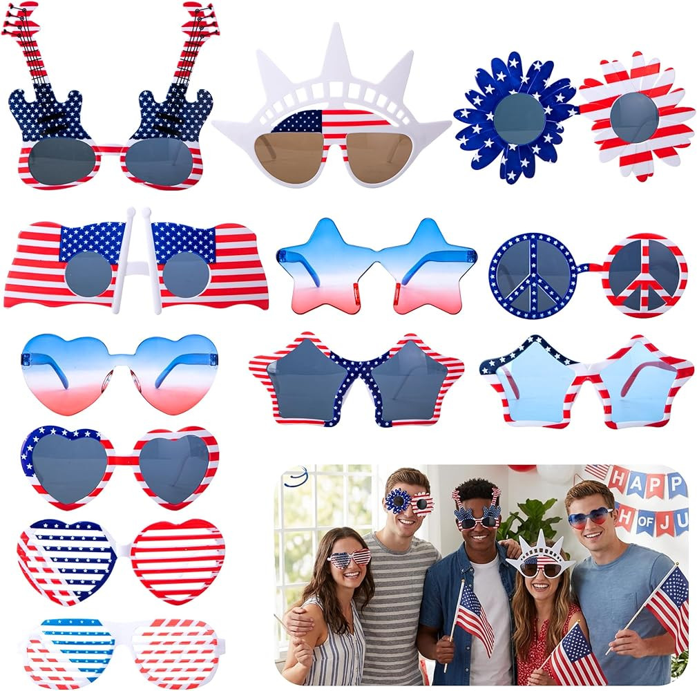 Wehhbtye 12 Pairs Patriotic Party Celebration Glasses, Assorted 4th of July Sunglasses, Independe... | Amazon (US)