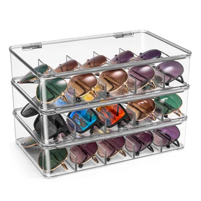 Sunglass Storage Bin 5-Section Clear Stackable Plastic with Lid 3 Pack | Wayfair North America