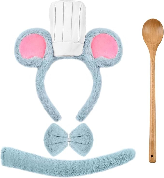 4 Pcs Halloween Mouse Chef Costume Include Mice Ears Headband with Tail Bow Tie and Spoon for Adu... | Amazon (US)