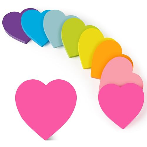 Heart Sticky Notes 3x3 in, 8 Pads, Super Cute Bright Color Strong Adhesive Post, Clean Removal, 82 Sheets/pad | Amazon (US)