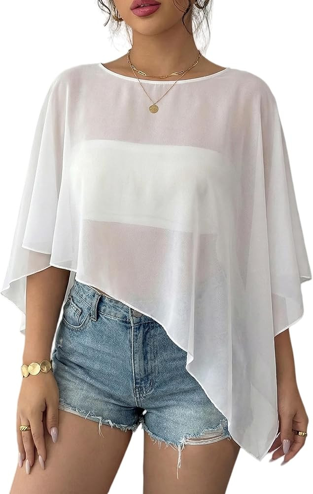 Avidlove Women's Chiffon Capelet Batwing Sleeves Elegant Evening Wedding Shawl Wrap Sheer Mesh As... | Amazon (US)