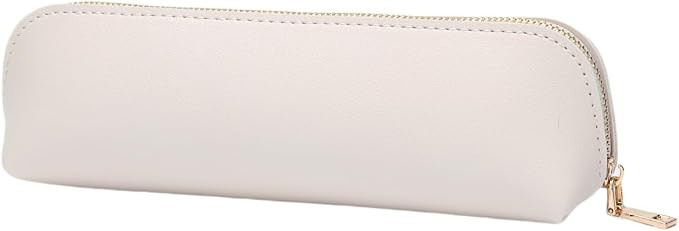 Pencil Case Small Pencil Pouch Slim (Beige, Faux Leather) | Amazon (US)