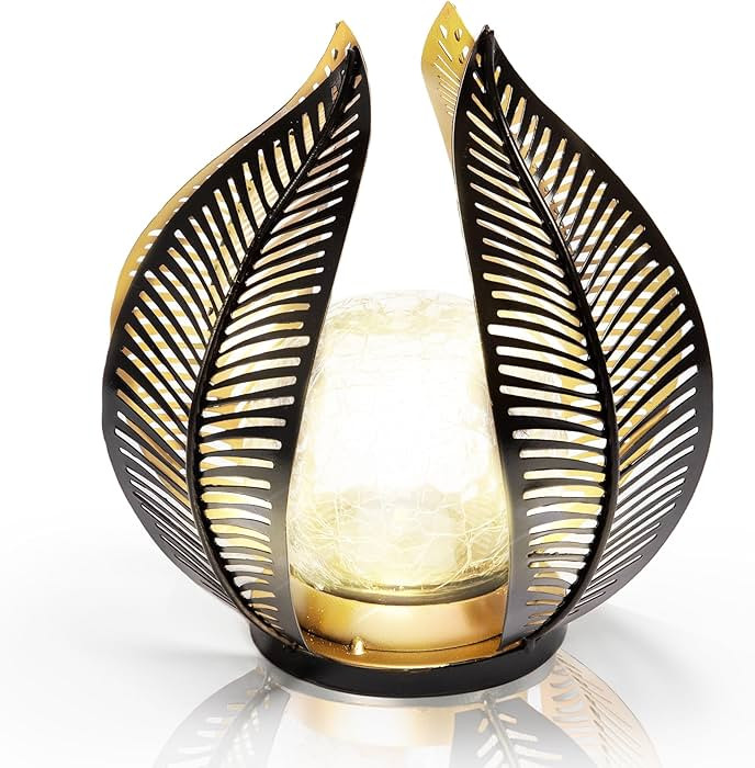 HPC Decor Solar Light Outdoor Garden, Crackle Globe Glass,Metal Palm Leaf Solar Light for Outside... | Amazon (US)