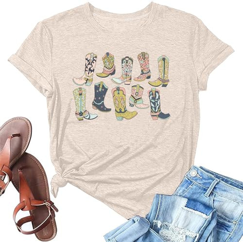 Cowboys Boots Shirts Women Long Live Western Vintage Cowgirl Graphic Tees Funny Letter Print Coun... | Amazon (US)