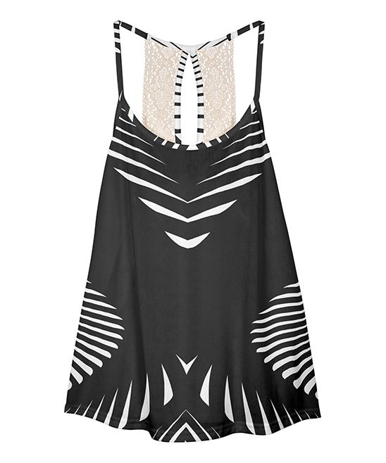 Lily Women's Tank Tops BLK - Black & White Geometric Crocheted Lace Racerback Tank - Women & Plus | Zulily