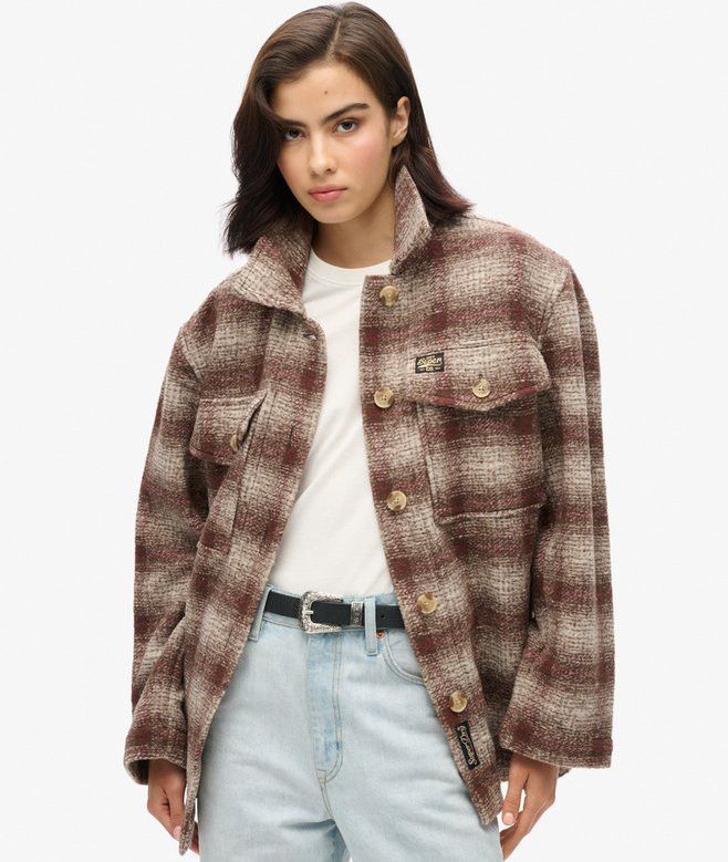 womens Heavyweight Unlined Overshirt in Ivory Ombre Check | Superdry UK | Superdry (UK)