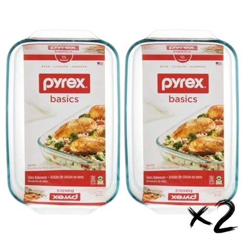 Pyrex Basics 3 Quart Oblong Glass Baking Dish, Clear 9 x 13 inch - Set of 2 - Original Genuine Pyrex - Made in the USA | Amazon (US)