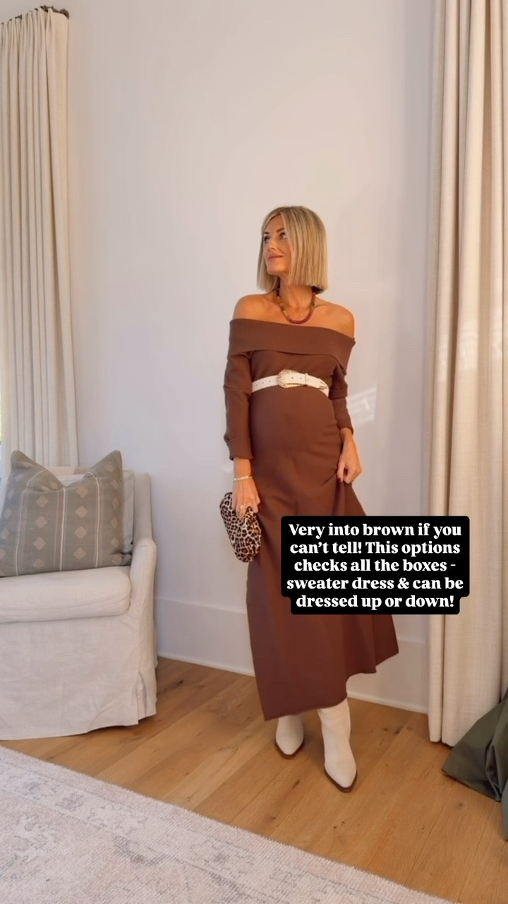 This brown off the shoulder sweater maxi dress is currently on sale! Love the way it fits & the slits on the side! I added a belt but you could also wear the dress alone! 

Loverly Grey, splendid, sweater dress, maxi dress, brown dress, off the shoulder dress, date night dress 

#LTKSeasonal #LTKootd