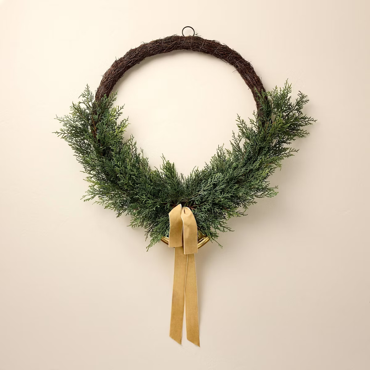 26" Faux Cedar Hoop Christmas Wreath with Bell Ornaments - Hearth & Hand™ with Magnolia | Target