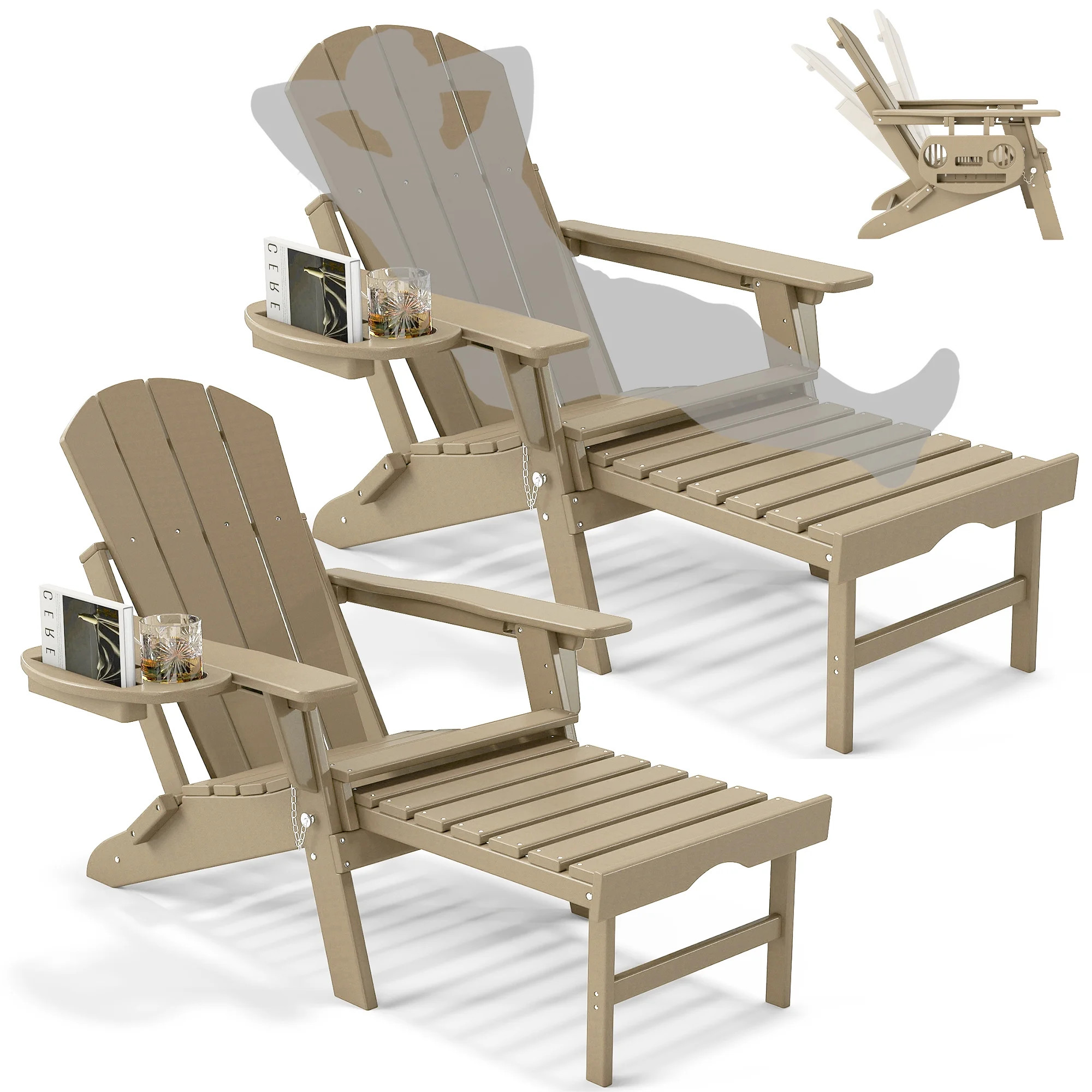 2PCS Folding Adirondack Chair with Ottoman, Adjustable Backrest Plastic HDPE Adirondack Chairs w/... | Walmart (US)