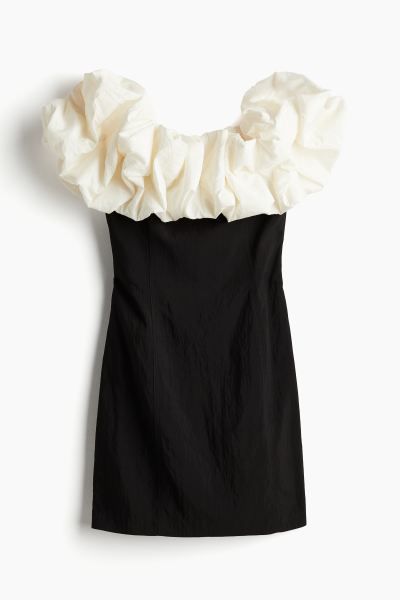 Ruffled Off-the-shoulder Dress - Black/white - Ladies | H&M US | H&M (US + CA)