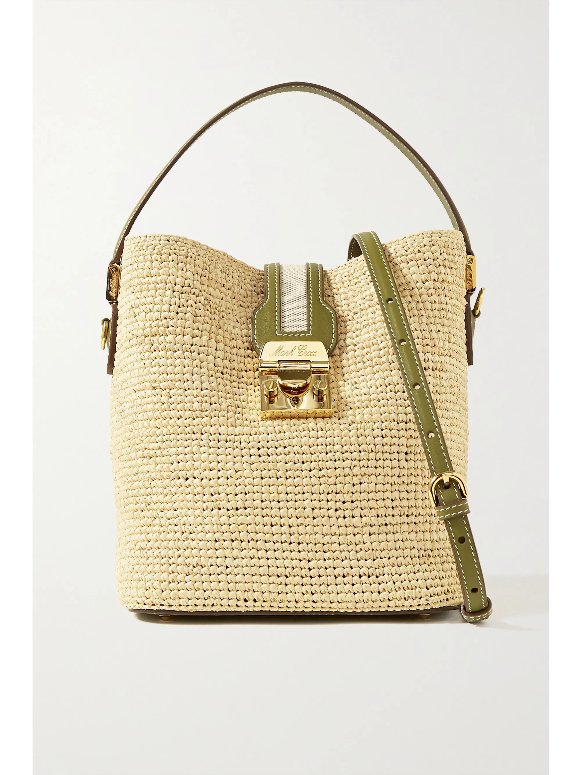 Beige Murphy large textured leather-trimmed raffia bucket bag | Mark Cross | NET-A-PORTER | NET-A-PORTER (US)