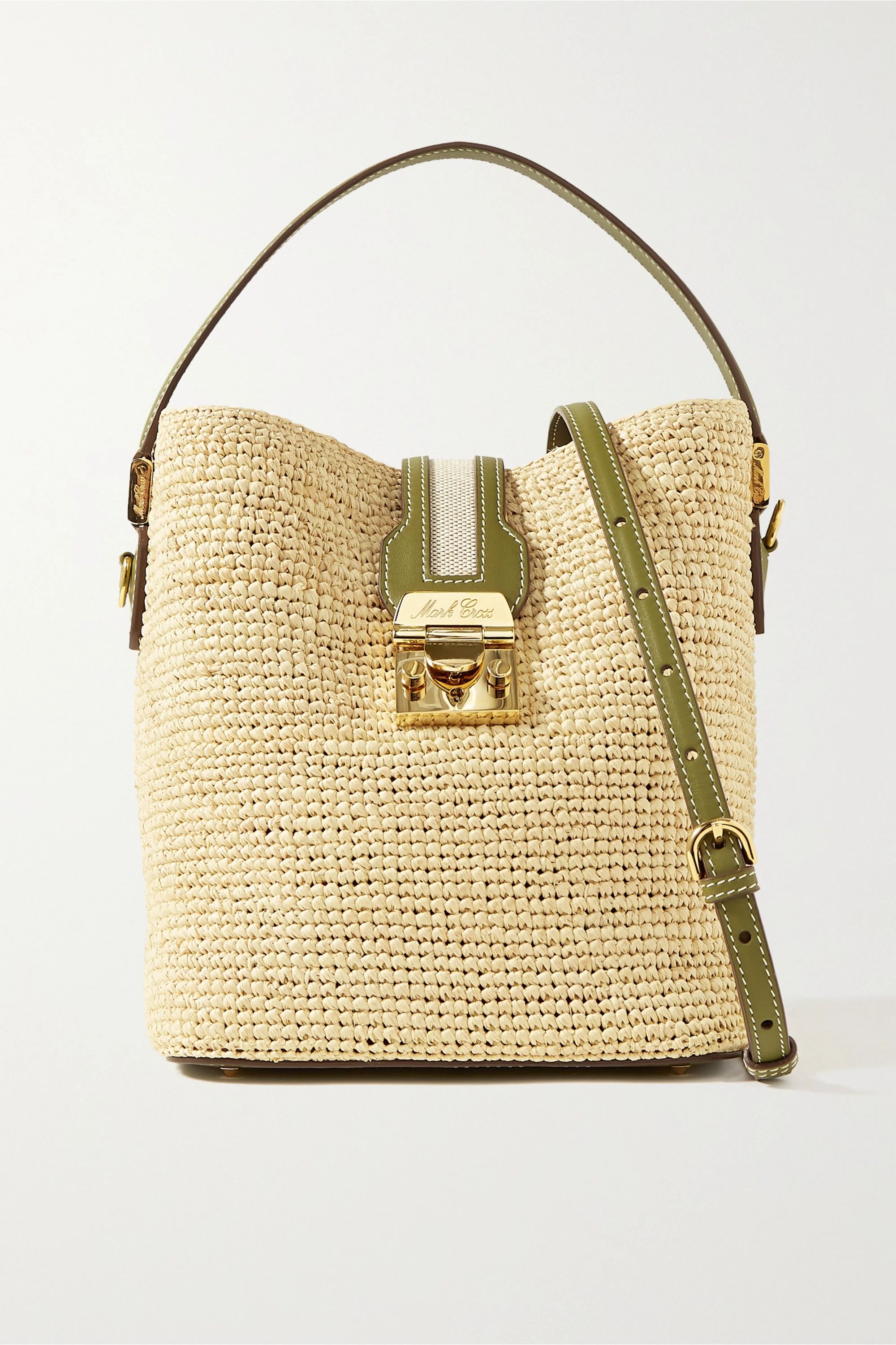 Beige Murphy large textured leather-trimmed raffia bucket bag | Mark Cross | NET-A-PORTER | NET-A-PORTER (US)