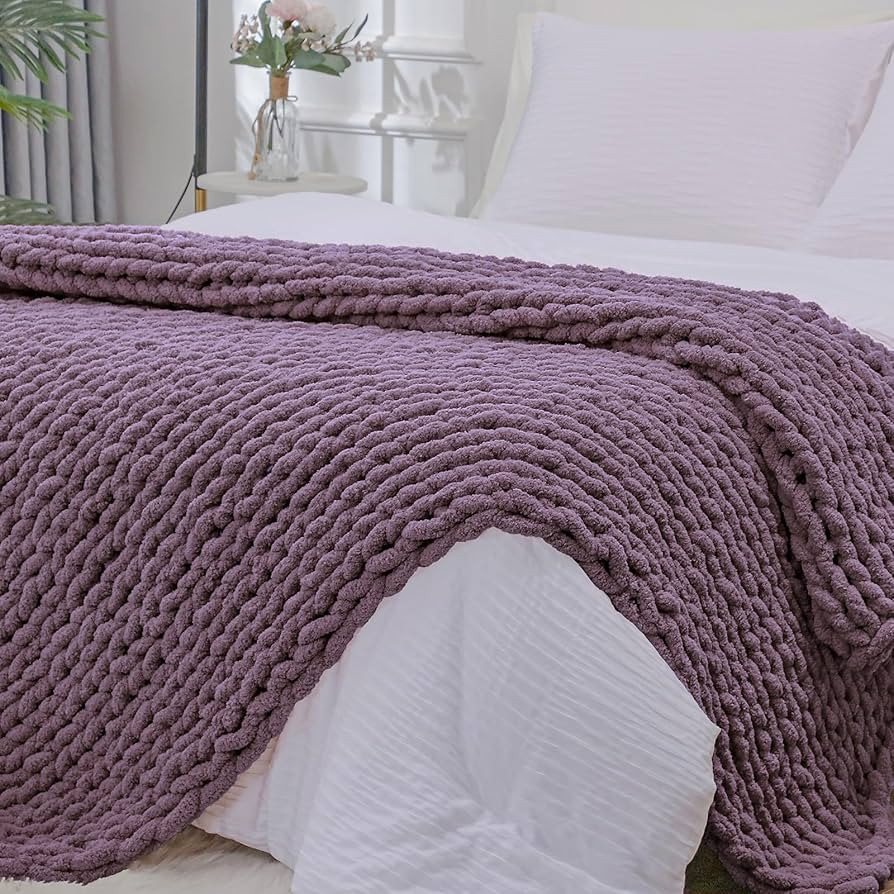 Bigacogo Chunky Knit Blanket Throw 51"x63", 100% Hand Knitted Chenille Throw Blanket, Big Soft Th... | Amazon (US)