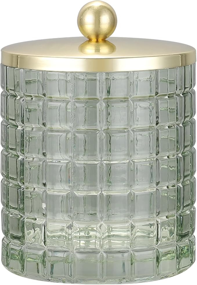 Sage Colored Tranlucent Apothecary Etched Geometric Grid Glass Jar W/Gold Metal Lid Cover for Bat... | Amazon (US)