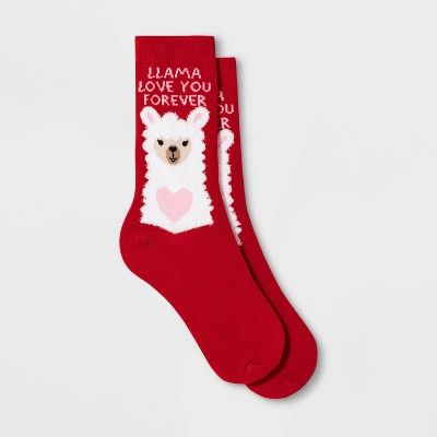 Women's "Llama Love You Forever" Valentine's Day Crew Socks - Red One Size | Target