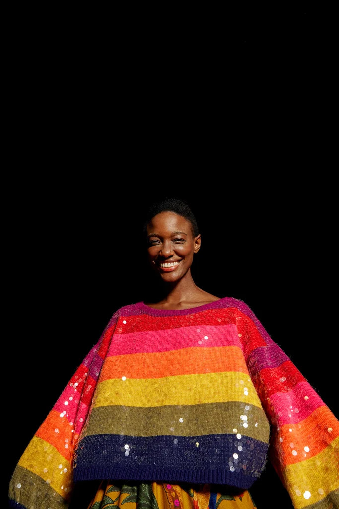 rainbow stripes sequin sweater | FarmRio (US)