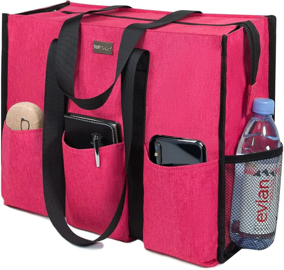 TOPDesign Utility Water Resistant Tote Bag with 13 Pockets, Top Zipper Closure & Thick Bottom Sup... | Amazon (US)