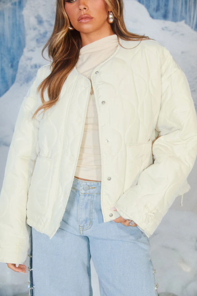 Miss Lola | Chilly Nights Cream Quilted Puffer Jacket | MISS LOLA