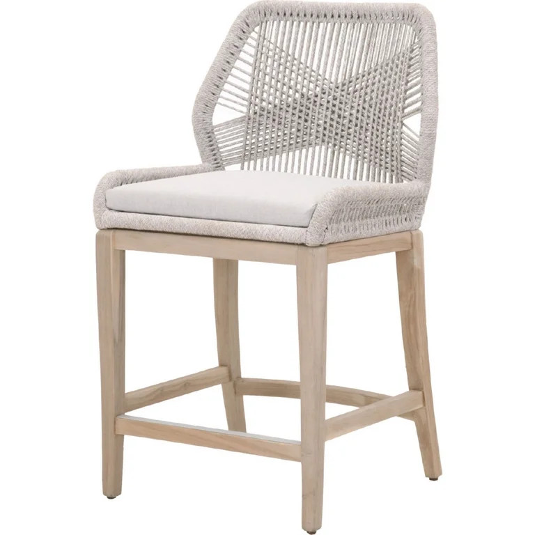 Counter Stool with Rope Back and Wooden Legs, Gray and Brown | Walmart (US)