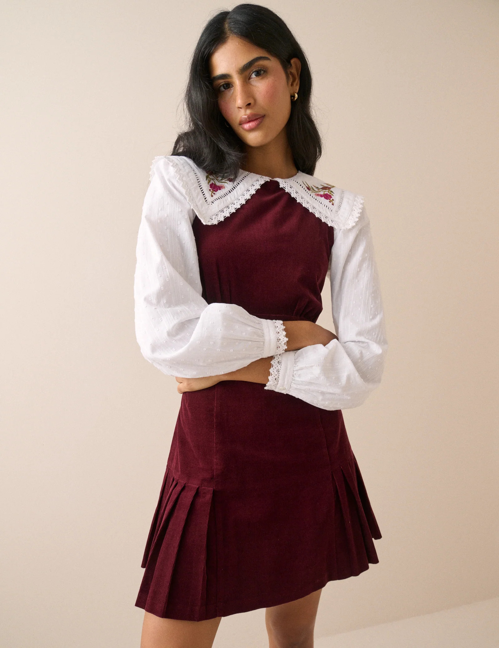 White Embroidered Oversized Collar Blouse | Nobody's Child