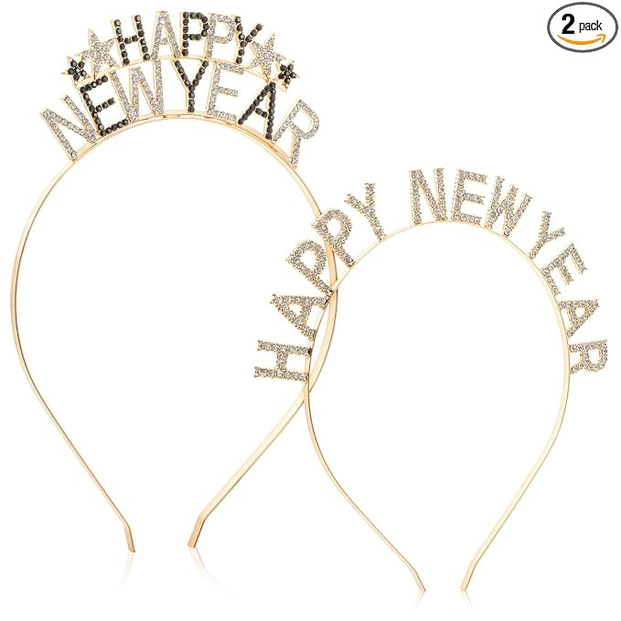 2 Pack Happy New Year Headband for Women 2026, New Year Headpiece Tiara Crown for Newyear Eve Par... | Amazon (US)