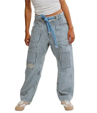 Moxie Railroad Stripe Print Patch Pocket Straight Leg Pant | Dillard's