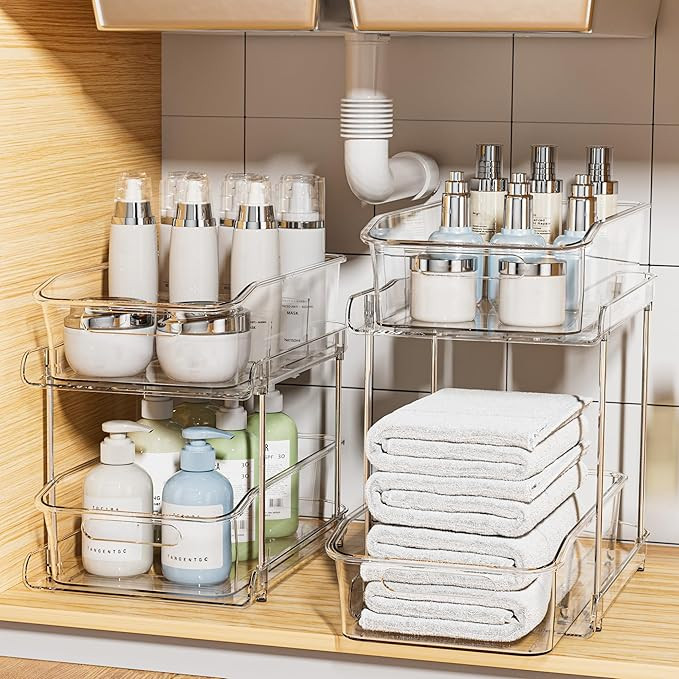Delamu 2 Sets of 2-Tier Clear Under Sink Organizers and Storage, Multi-Purpose Stackable Bathroom... | Amazon (CA)