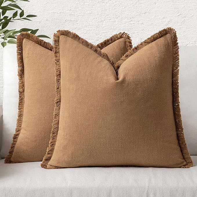 MIULEE Set of 2 Linen Throw Pillow Covers Decorative Square Pillow Covers Farmhouse Style Boho Cu... | Amazon (US)