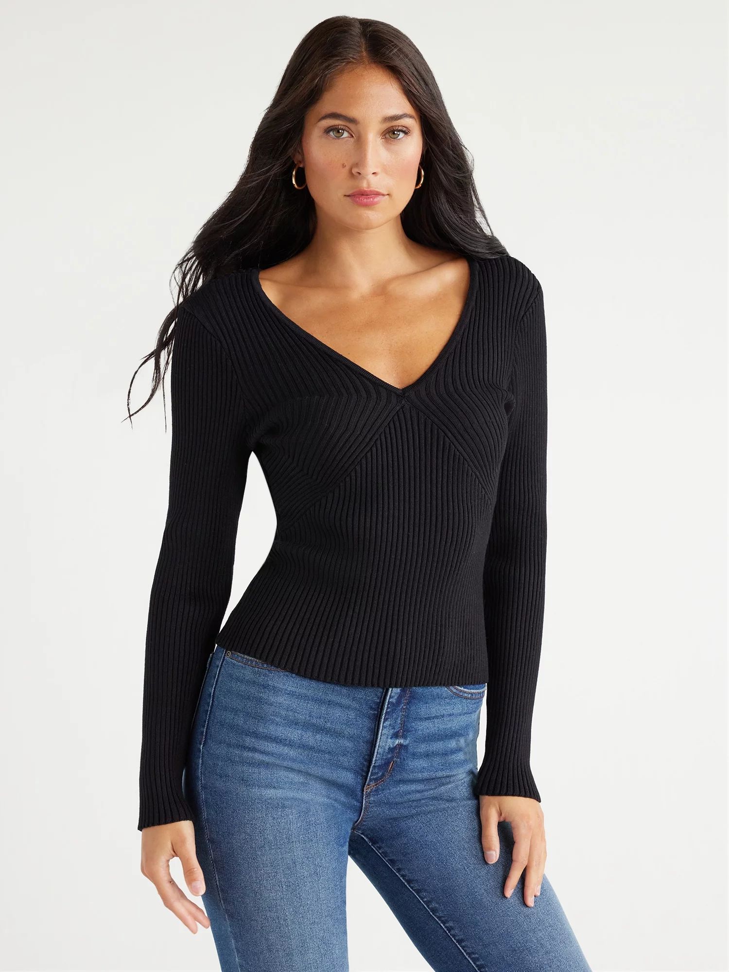 Sofia Jeans Women's Ribbed Sweater with Long Sleeves, Sizes XS-3XL - Walmart.com | Walmart (US)