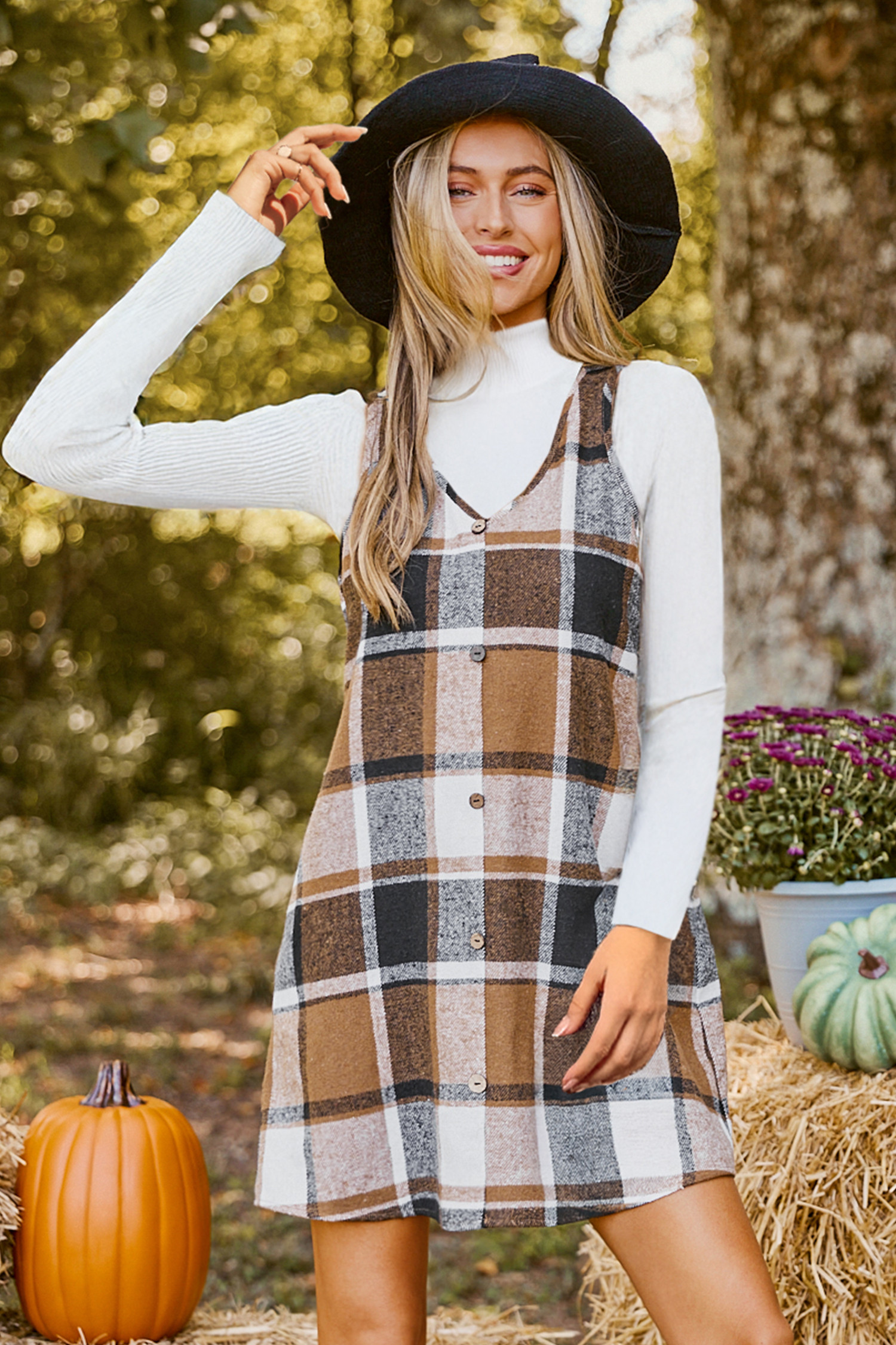 NewPlaid V-Neck Sleeveless Mini Dress | Cupshe US