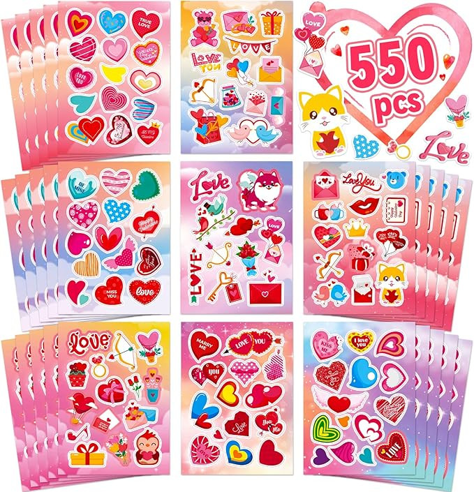 550PCS Valentines Day Stickers, 40 Sheet Heart Stickers Valentines Crafts, Make Your Own Sticker ... | Amazon (US)
