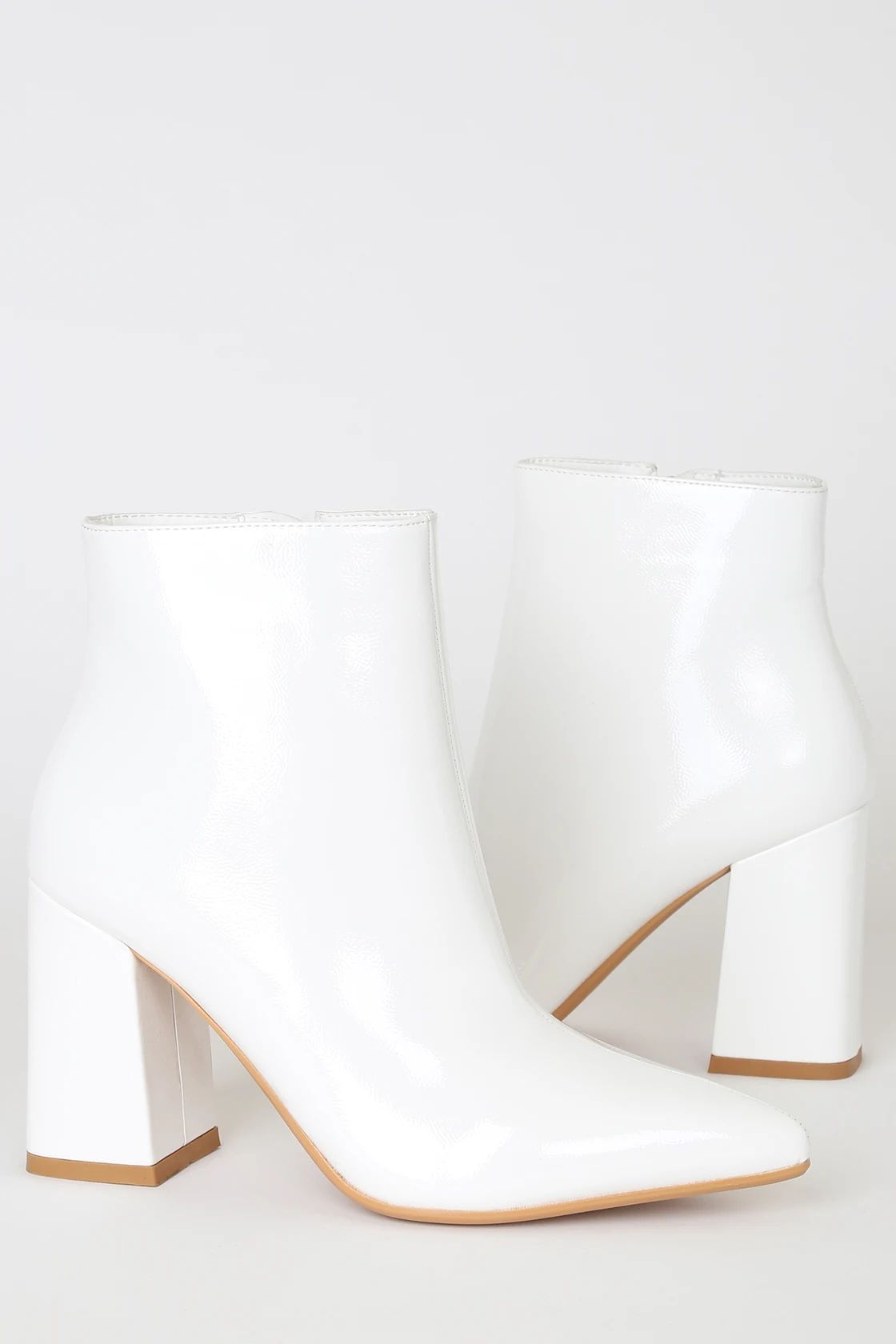 Temptations White Patent Pointed-Toe Booties | Lulus