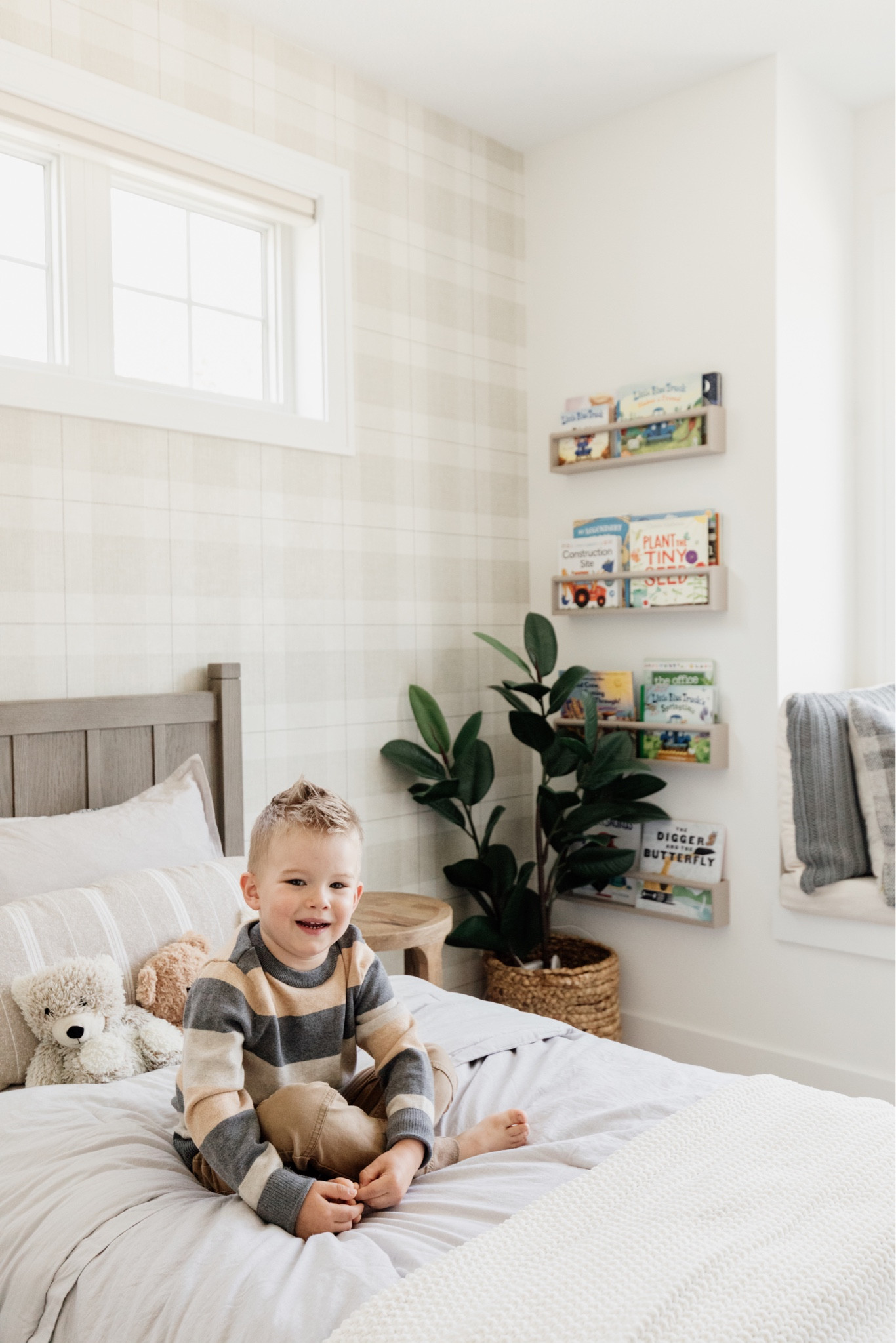 Neutral toddler room with grey and tan tones.

Neutral toddler
Kids room
Plaid wallpaper
Pottery barn kids

#LTKhome #LTKkids #LTKfamily