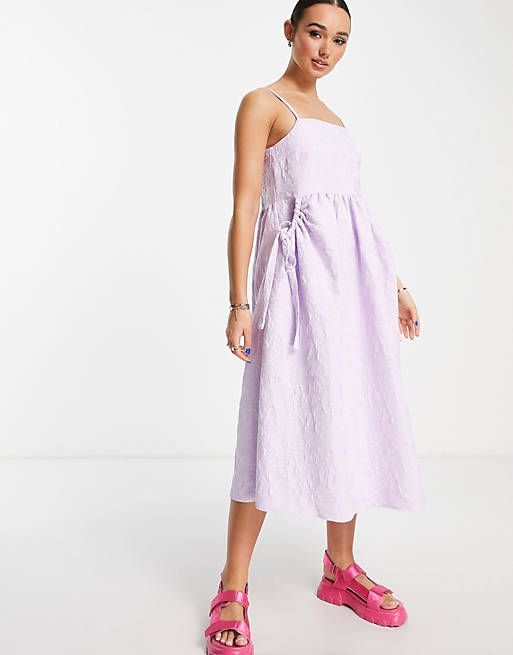 ASOS DESIGN cami jacquard bellow pocket midi dress in lilac | ASOS (Global)