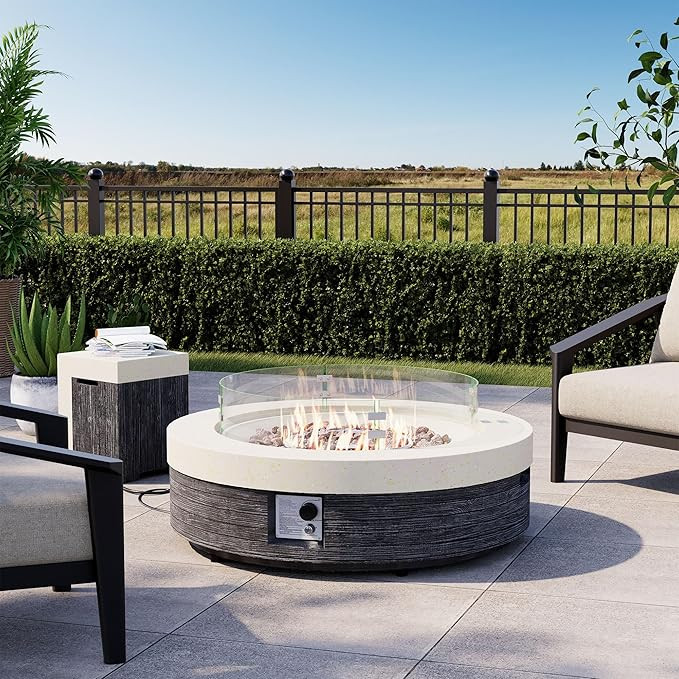 COSIEST 42" Outdoor Propane Fire Pit Table w Tank Cover & Wind Guard, Round Gas Fire Pit Table wi... | Amazon (US)
