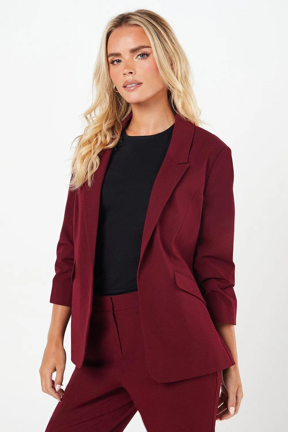 Suits | Petite Ruched Sleeve Blazer | Dorothy Perkins | Dorothy Perkins (UK)