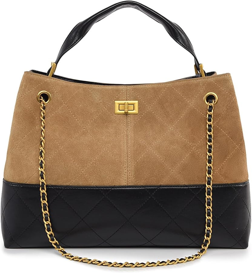 Trendy Top-Handle Hobo Purse Leather Tote Handbag Trendy Designer Quilted Shoulder Bag with Chain Strap | Amazon (US)