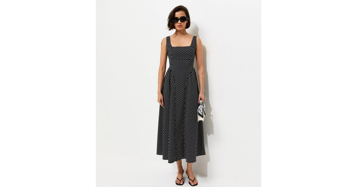 Black Spot Print Square Neck Midi Dress | New Look | New Look (UK)