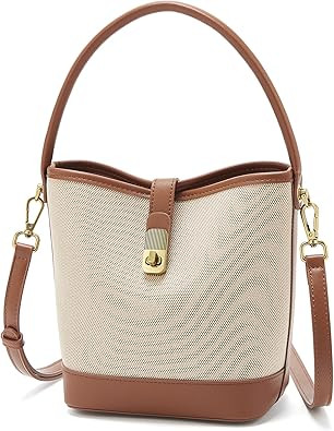 FOXLOVER Coated Canvas Bucket Crossbody Bags for Women Top-Handle Handbags Small Satchel Purse Tr... | Amazon (US)