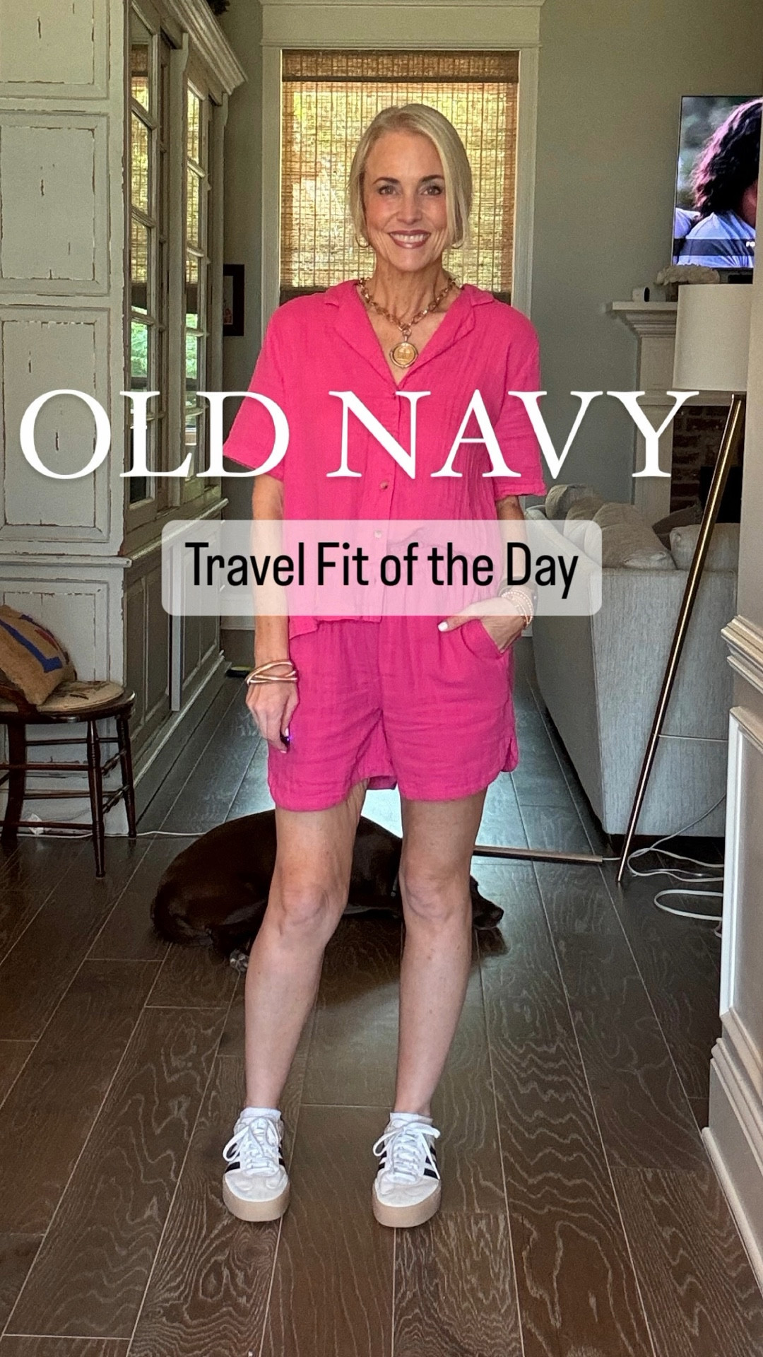 It's been a CRAZY 24 hours, but I'm getting ready to head out for the drive to St. Simons.
My OOTD today is a very affordable and comfortable gauze two piece set from Old Navy.
You can buy the top and bottom in different sizes, which is perfect for those who run different sizes generally in their tops and bottoms! Paired with my Adidas Sambas, it makes the perfect long car ride outfit.

For accessories, I paired this look with a few of my bracelets from Walmart and Amazon, as well as my Apple Watch band and gold hoop earrings from Amazon. And of course no outfit of mine would be complete without Jennifer Ponson Designs. I'm wearing the 21" necklace from the Italian Coin Collection.

Link and discount code for Jennifer Ponson
Designs jewelry (to die for) can't be linked in my
LTK shop, so comment the word JEWELRY, and I'll manually send you a separate link for that.
Use code LAUREN10 for 10% off and FREESHIP for free shipping in theUS. She ships outside the US for a fee.

#LTKstyletip #LTKmidsize
#LTKover40 #getyourcolonoscopy 


#LTKMidsize #LTKStyleTip #LTKOver40