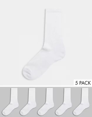 ASOS DESIGN pack of 5 boot socks with terry sole in white | ASOS (Global)
